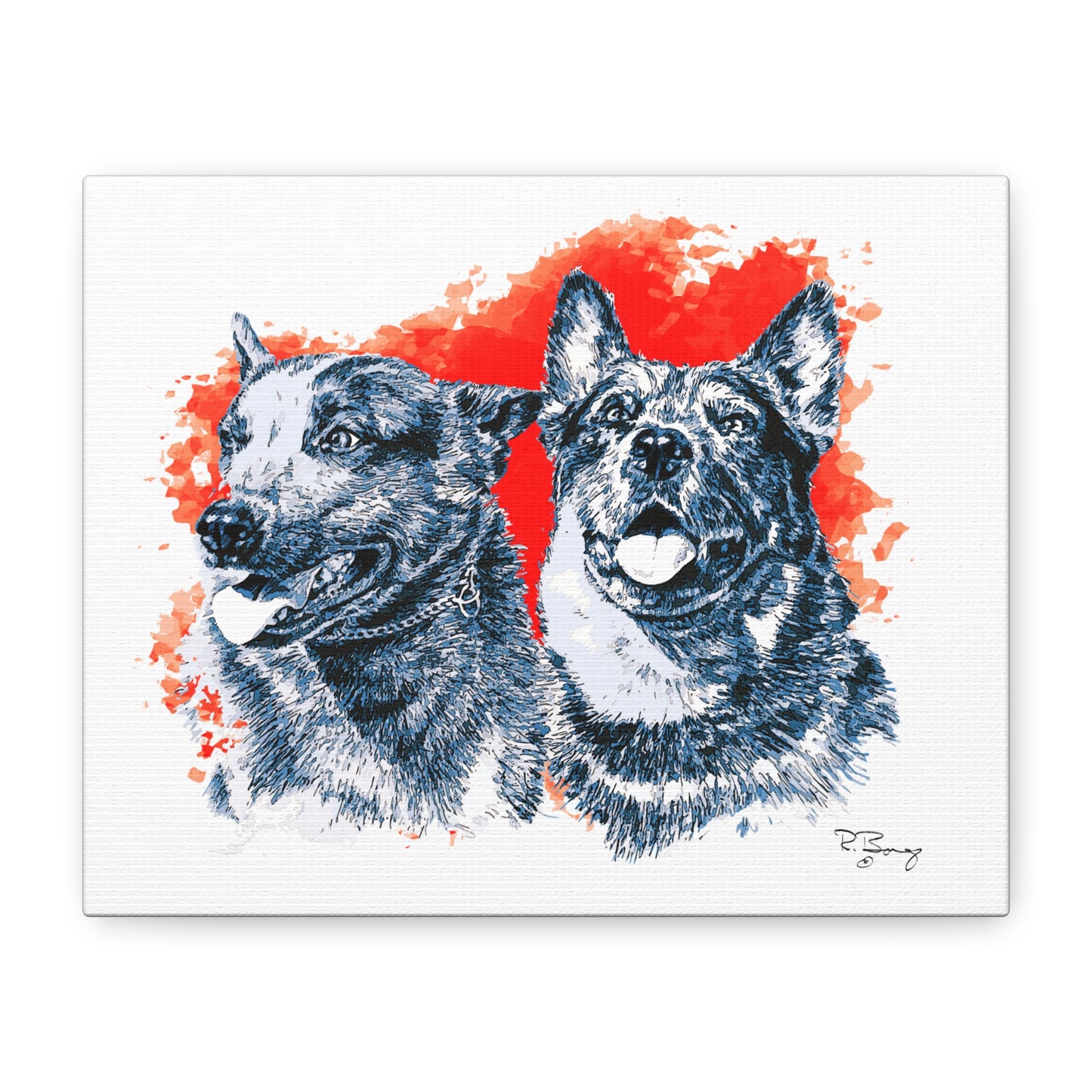 Two Cow Dogs Stretched Canvas