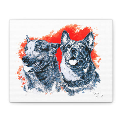 Two Cow Dogs Stretched Canvas