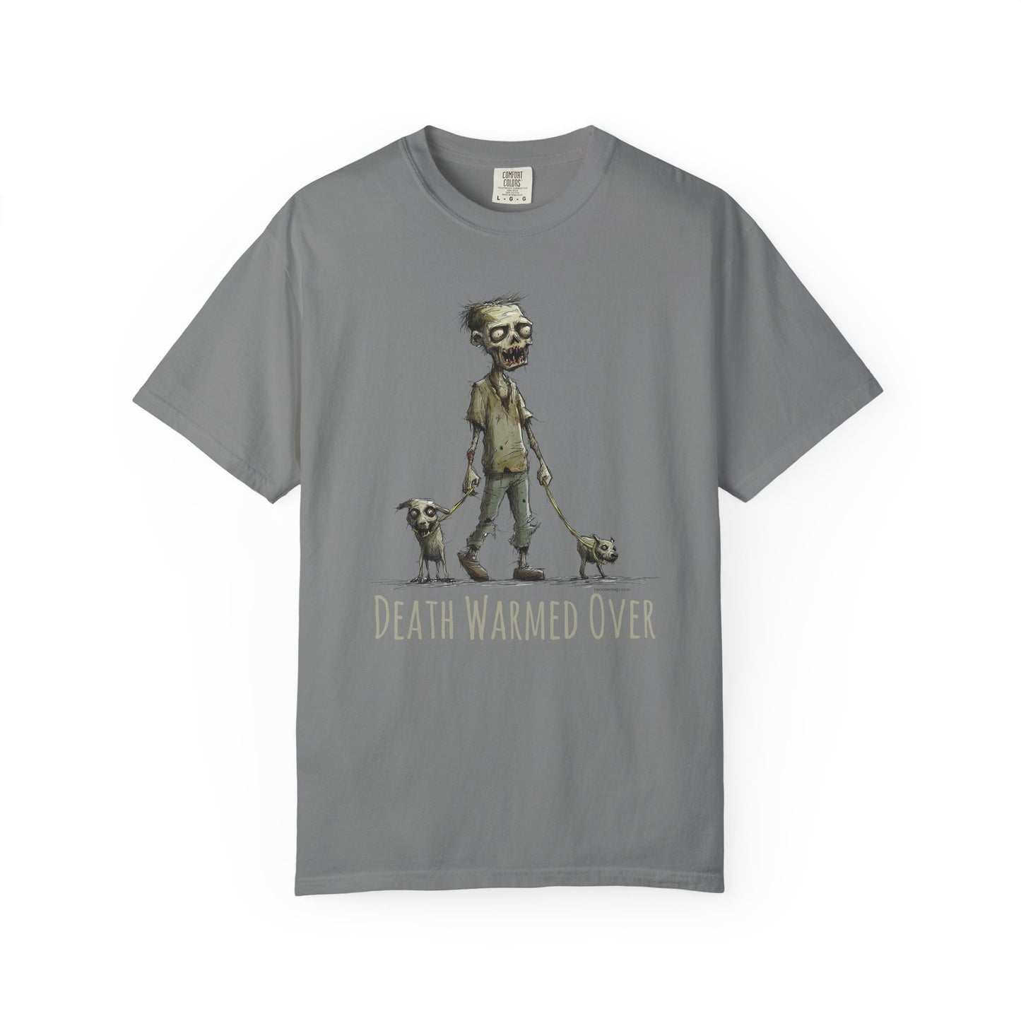 Zombie and his Dogs Unisex T-shirt, Death Warmed Over Design