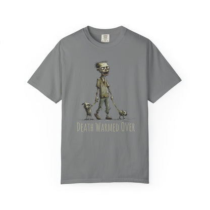 Zombie and his Dogs Unisex T-shirt, Death Warmed Over Design