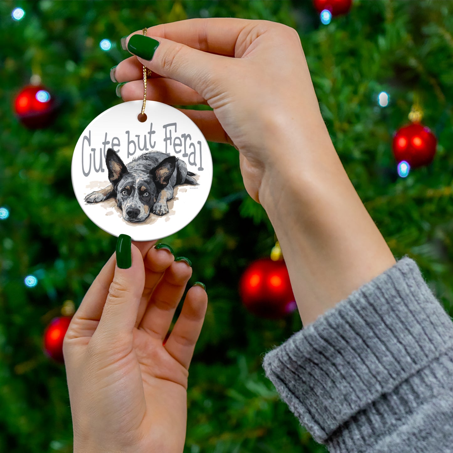 Cute but Feral Heeler Dog Ornament