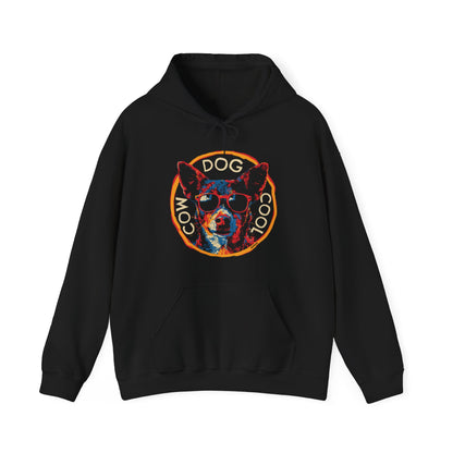 Cool Cowdog Hoodie — "COW • DOG • COOL" Pop-Art Heeler Sweatshirt