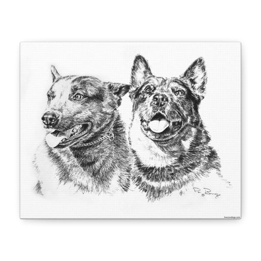 Two Cowdogs Stretched Canvas
