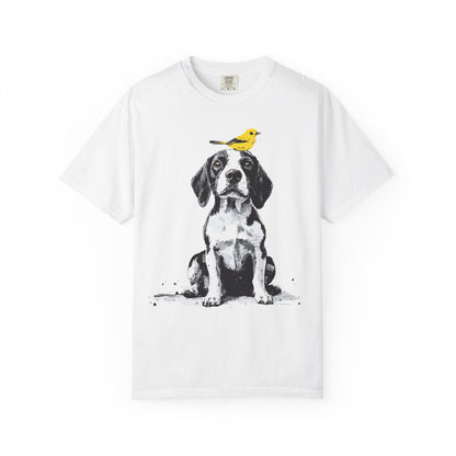 Beagle and Yellow Bird Unisex T-shirt - Extra Soft Fabric