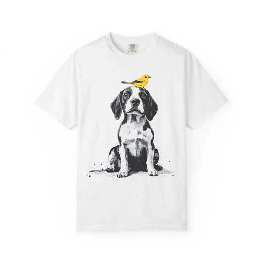 Beagle and Yellow Bird Unisex T-shirt - Extra Soft Fabric