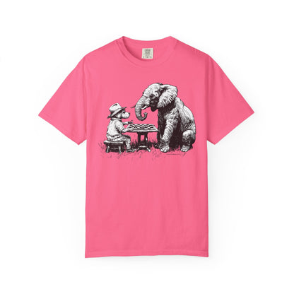 Chess Playing Dog and Elephant Unisex Garment-Dyed T-shirt
