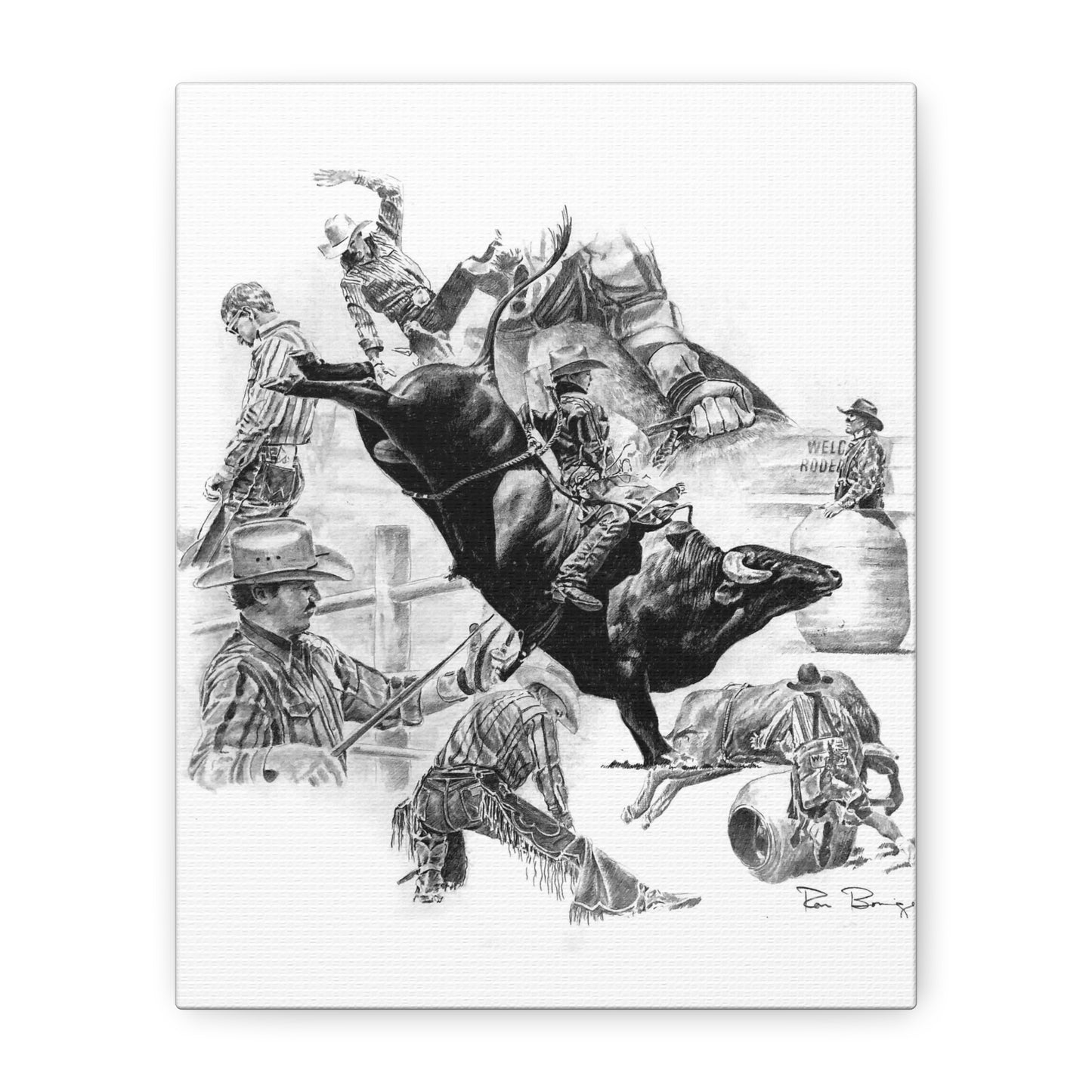 Bull Riding Collage, Stretched Canvas