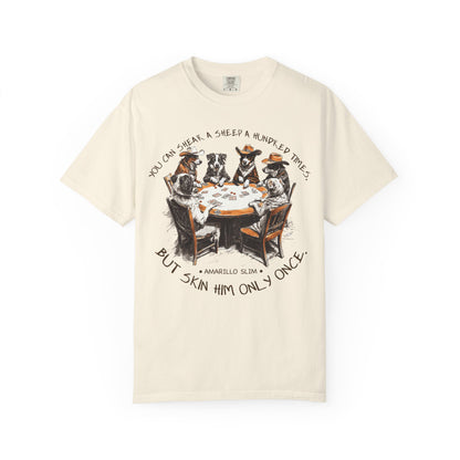T-shirt with Poker Player Amarillo Slim Quote and Dogs Playing Cards Design