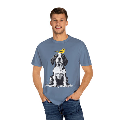 Beagle and Yellow Bird Unisex T-shirt - Extra Soft Fabric