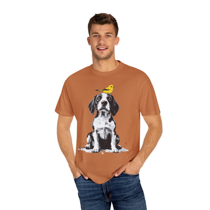 Beagle and Yellow Bird Unisex T-shirt - Extra Soft Fabric