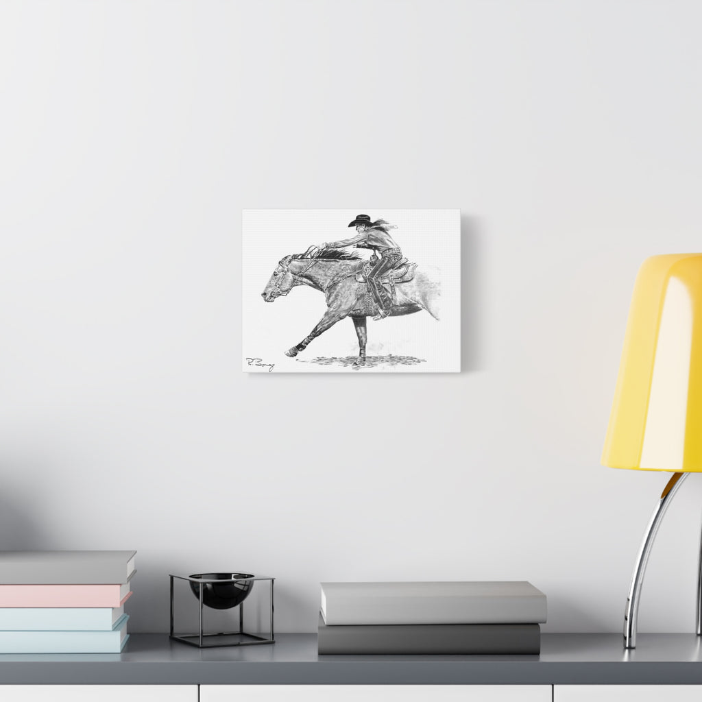 Sprinting Home Barrel Racer, Custom Stretched Canvas