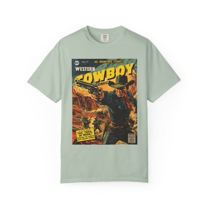 Western Comic Book T-Shirt - The Trail of Doom Unisex Garment-Dyed