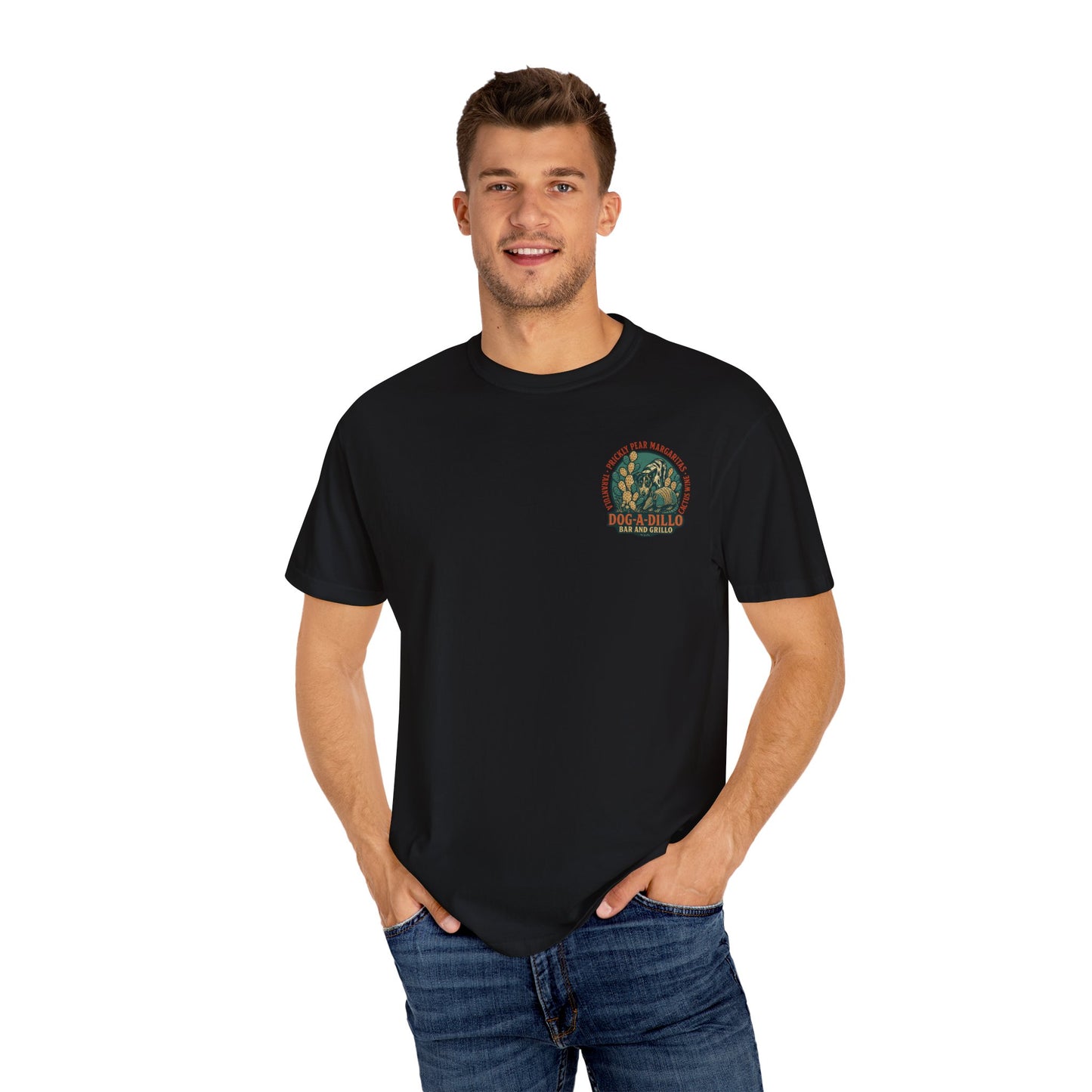 Dog-A-Dillo Armadillo Bar and Grillo T-Shirt, front and back
