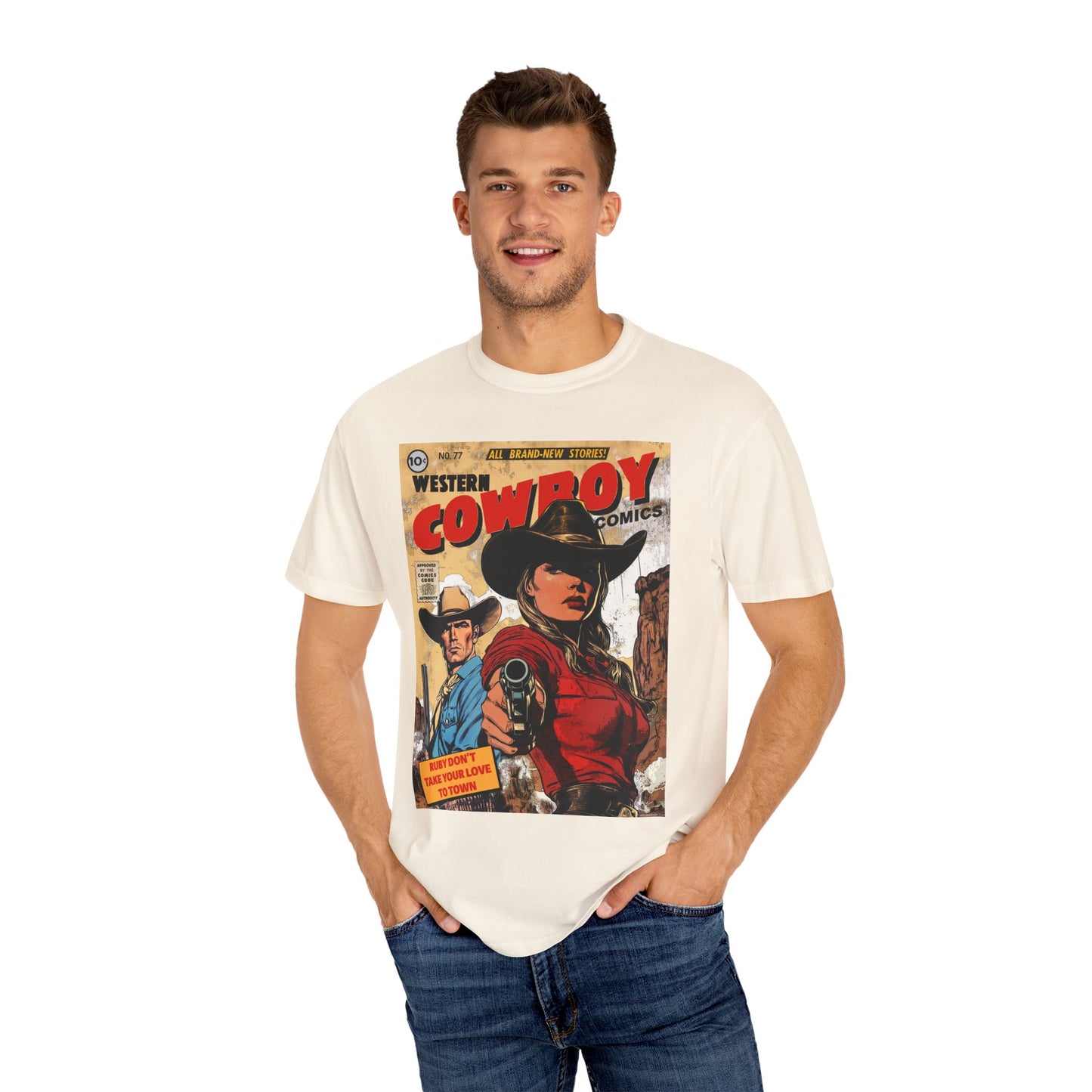 Western Comic Book T-Shirt - Ruby Don't Take Your Love to Town