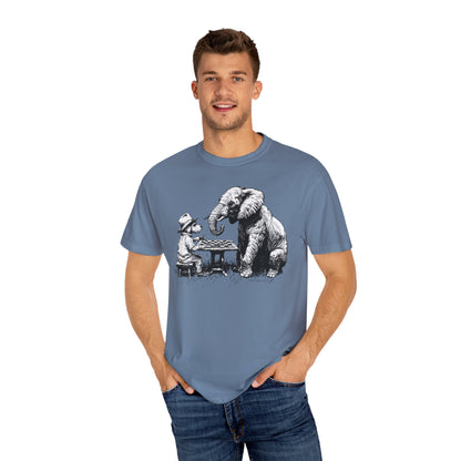 Chess Playing Dog and Elephant Unisex Garment-Dyed T-shirt