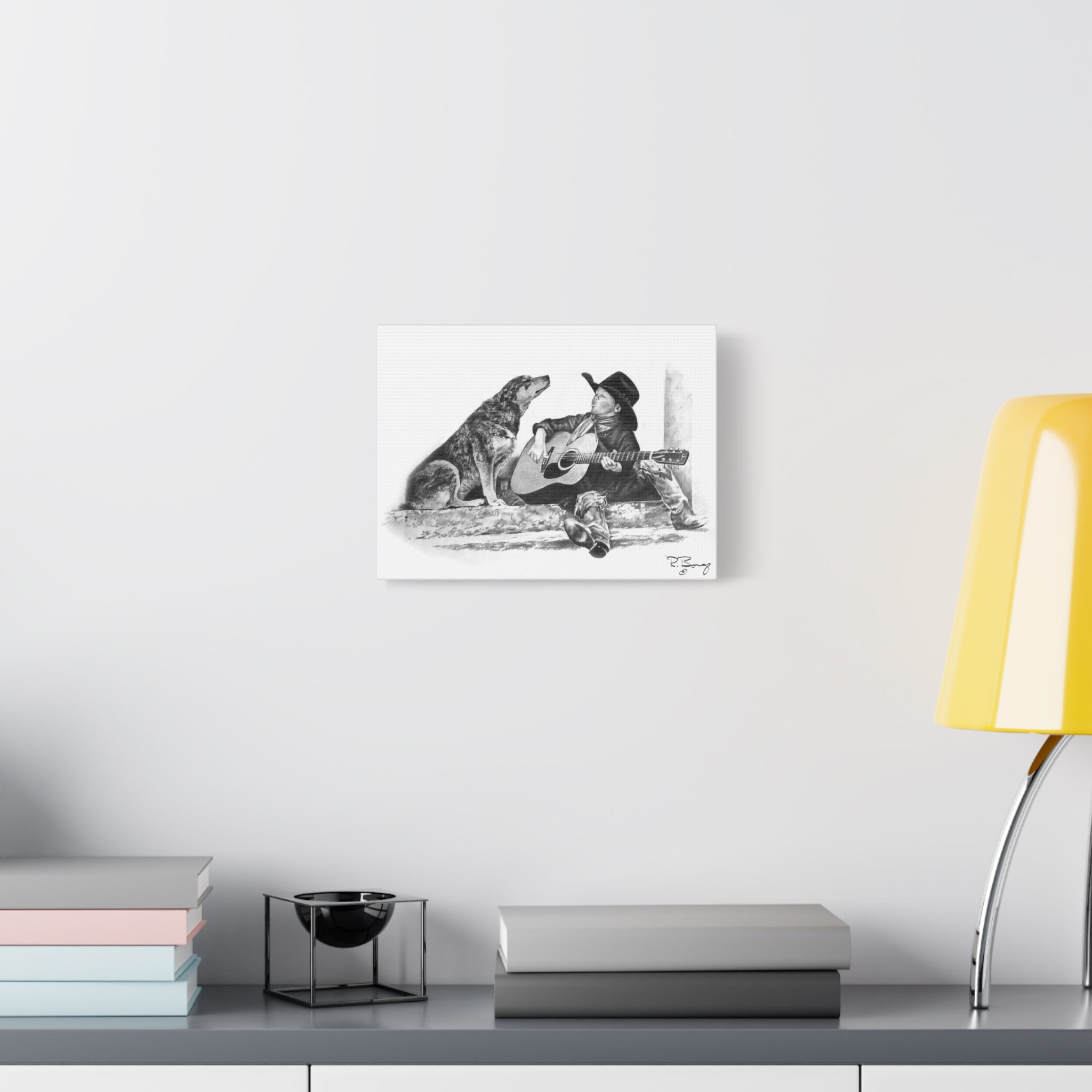 Cowboy Crooners Stretched Canvas, Heeler and Little Cowboy