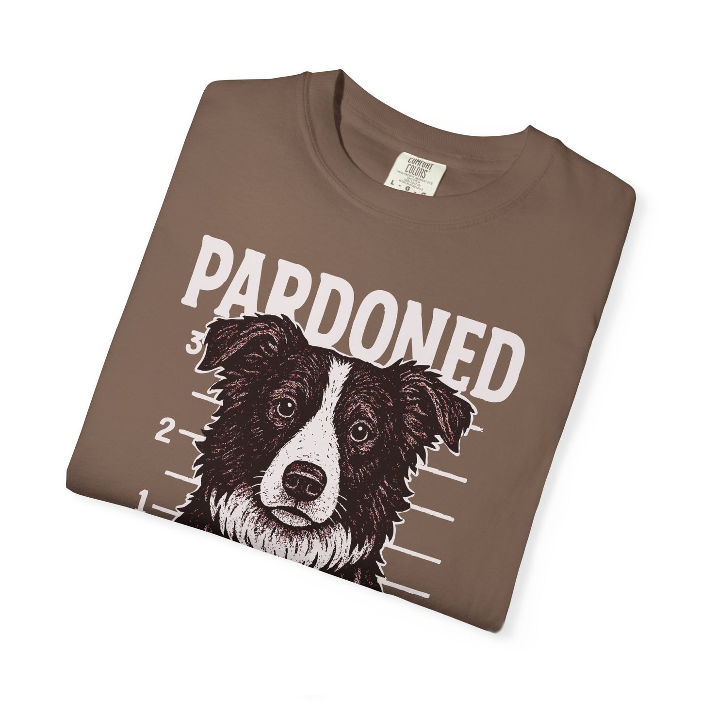 Border Collie Mugshot TShirt - PARDONED OUT ON GOOD BEHAVIOR