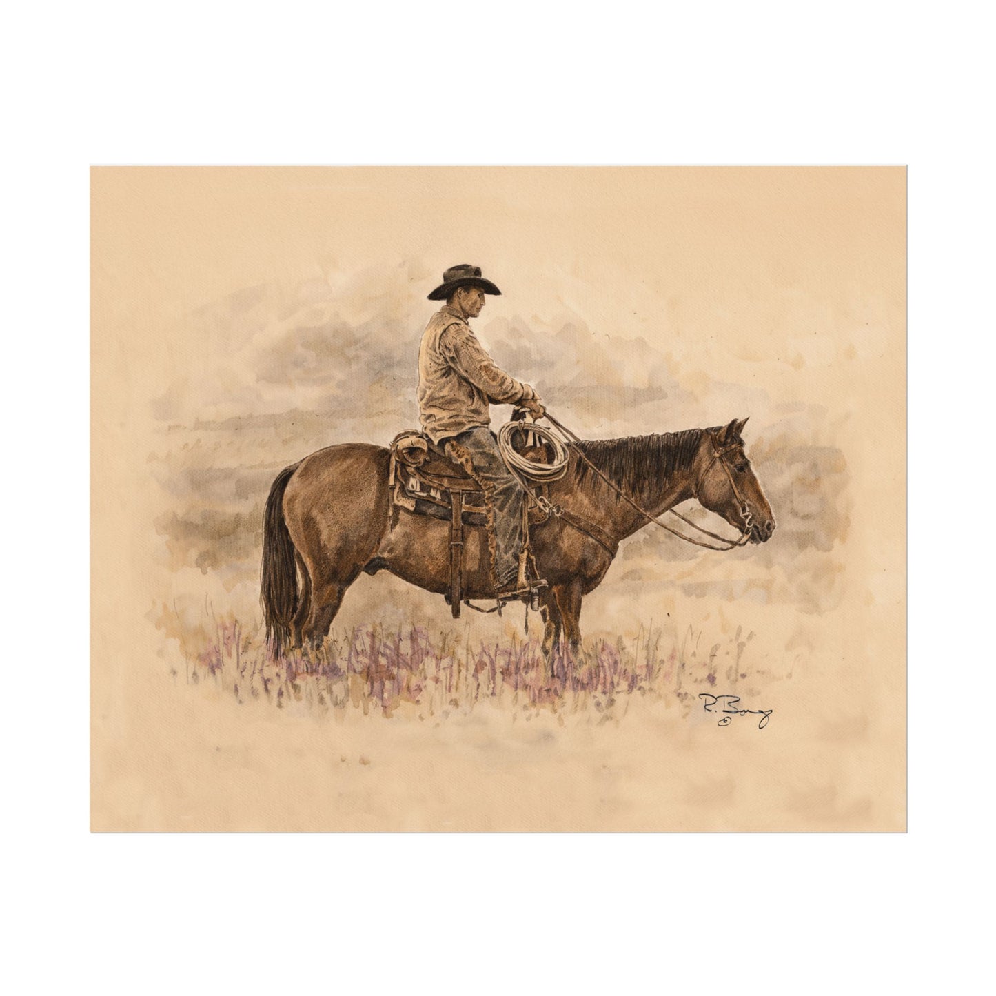 "Ready" Cowboy & Horse Watercolor Print