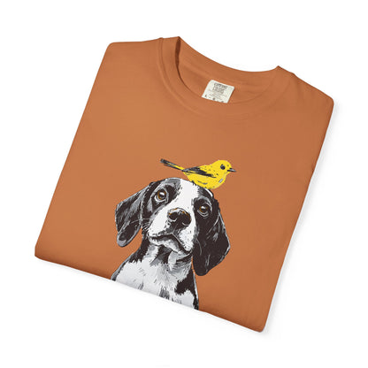 Beagle and Yellow Bird Unisex T-shirt - Extra Soft Fabric