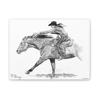 Sprinting Home Barrel Racer, Custom Stretched Canvas