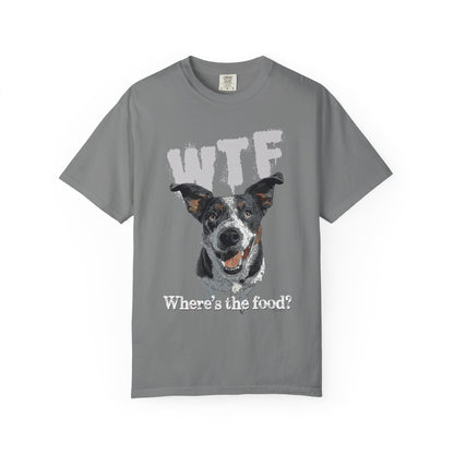 Cowdog Lover Tee with 'WTF, Where's The Food?' Funny Line