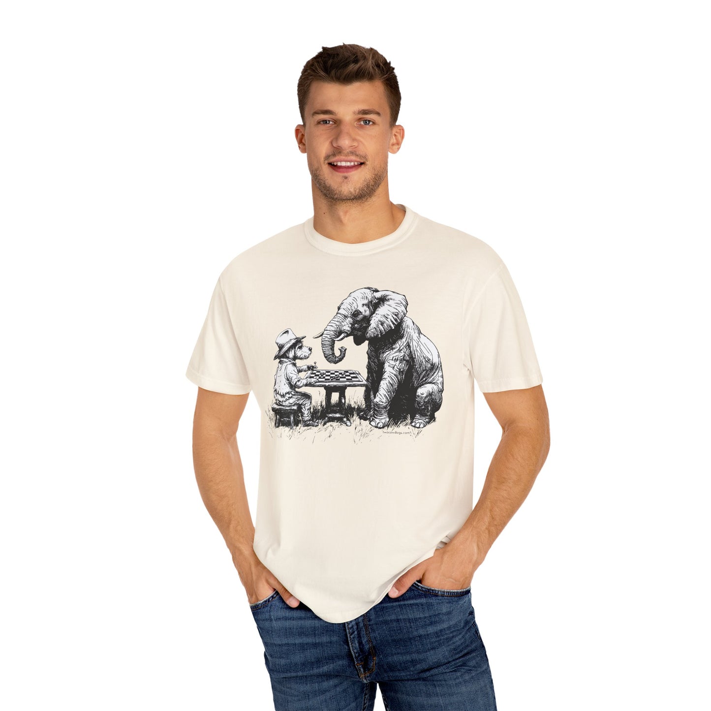 Chess Playing Dog and Elephant Unisex Garment-Dyed T-shirt
