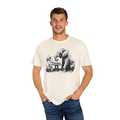 Chess Playing Dog and Elephant Unisex Garment-Dyed T-shirt