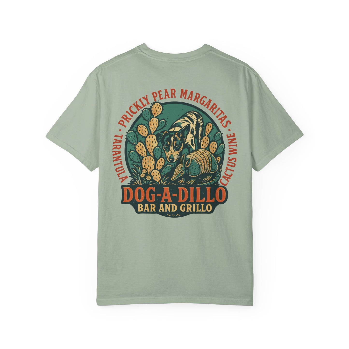 Dog-A-Dillo Armadillo Bar and Grillo T-Shirt, front and back