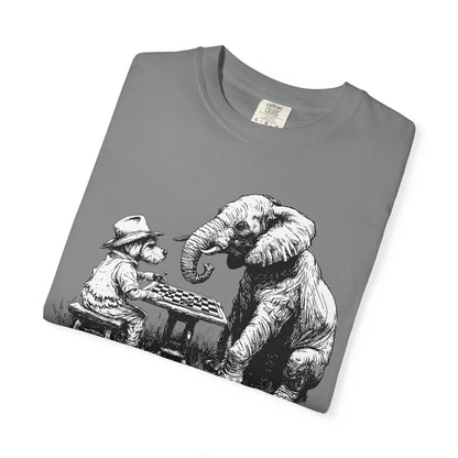 Chess Playing Dog and Elephant Unisex Garment-Dyed T-shirt