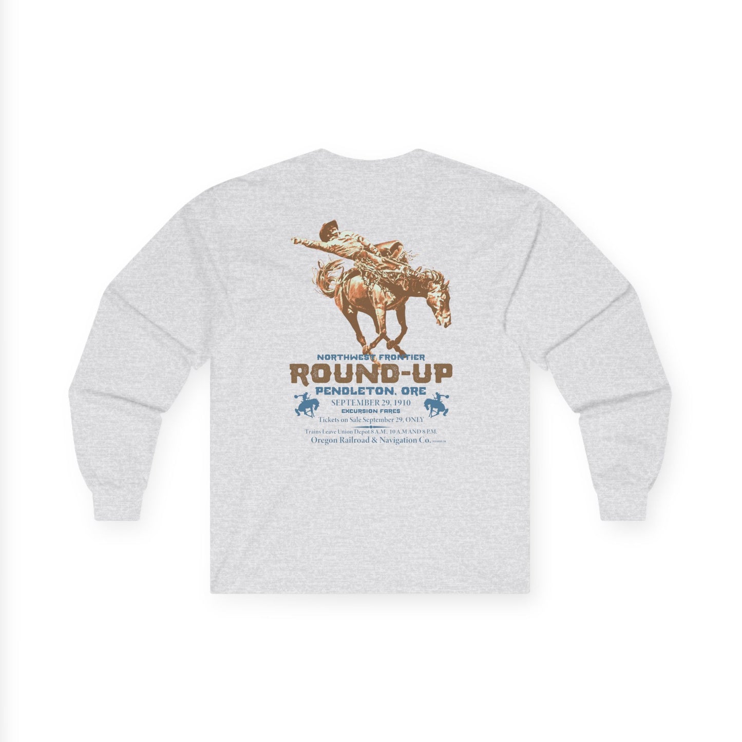Pendleton Round‑Up 1910 Poster Long Sleeve Tee — Vintage Rodeo Bronc Rider