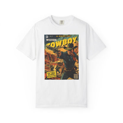Western Comic Book T-Shirt - The Trail of Doom Unisex Garment-Dyed