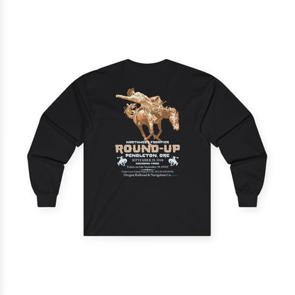 Pendleton Round‑Up 1910 Poster Long Sleeve Tee — Vintage Rodeo Bronc Rider