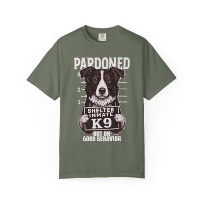 Border Collie Mugshot TShirt - PARDONED OUT ON GOOD BEHAVIOR