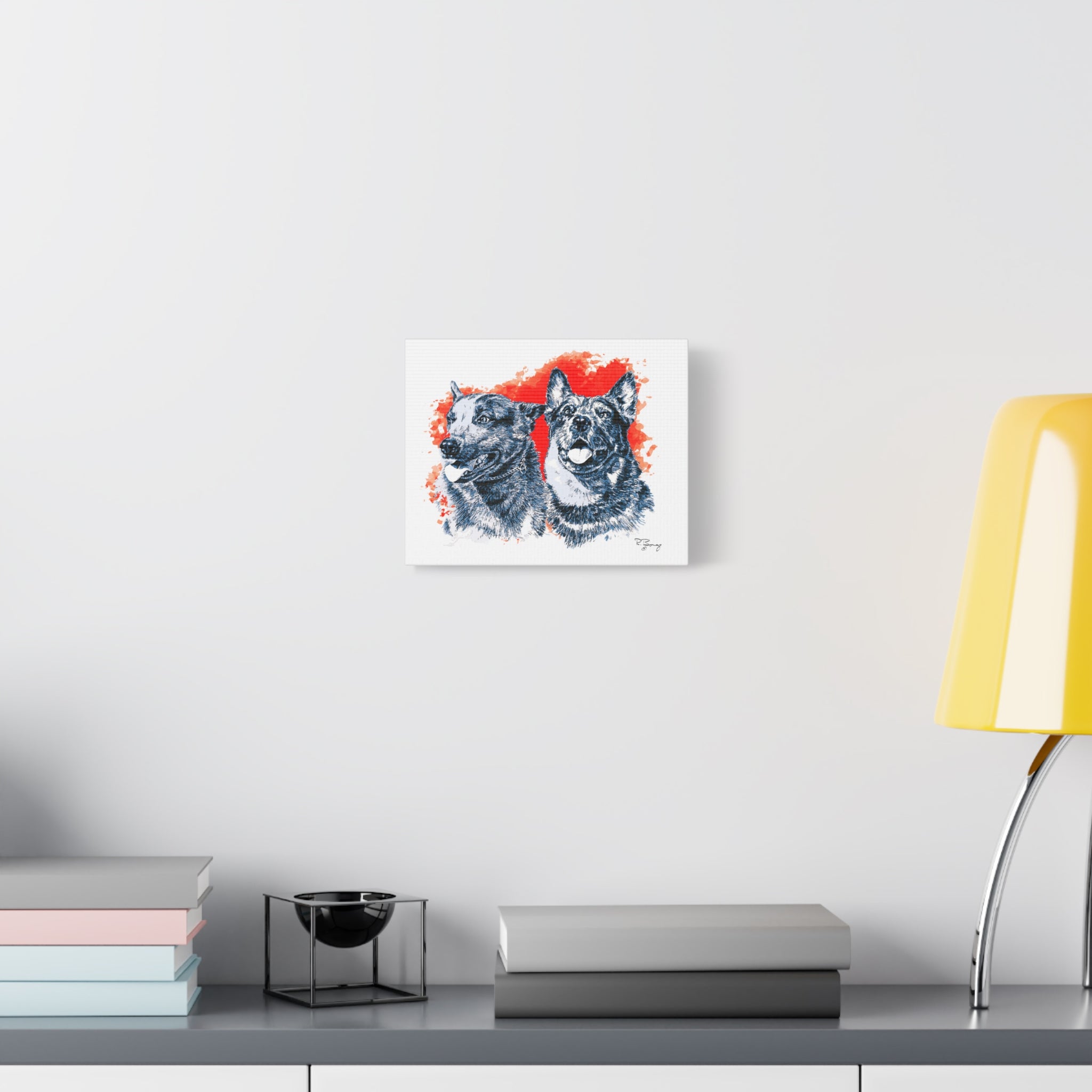 Two Cow Dogs Stretched Canvas