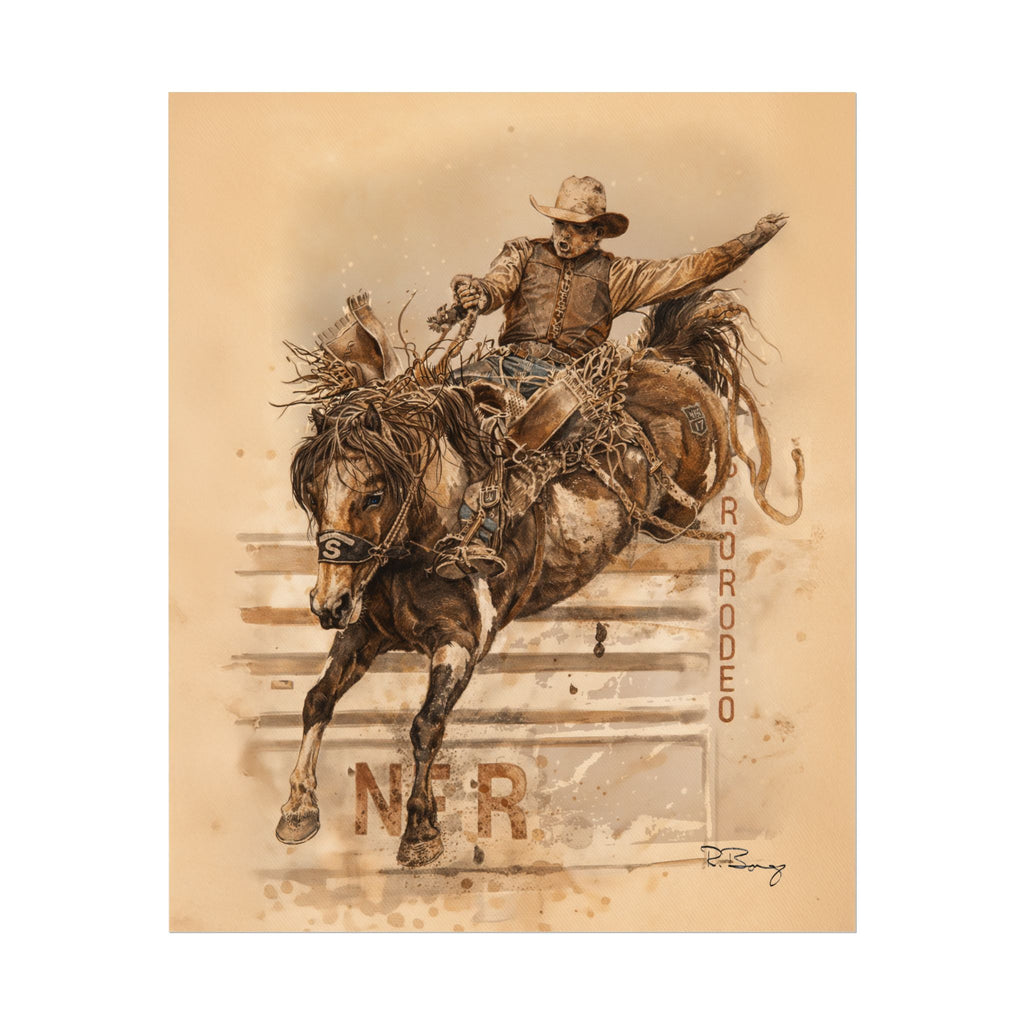 Bronc Ride Fine Art Print — Rodeo Cowboy Watercolor Print