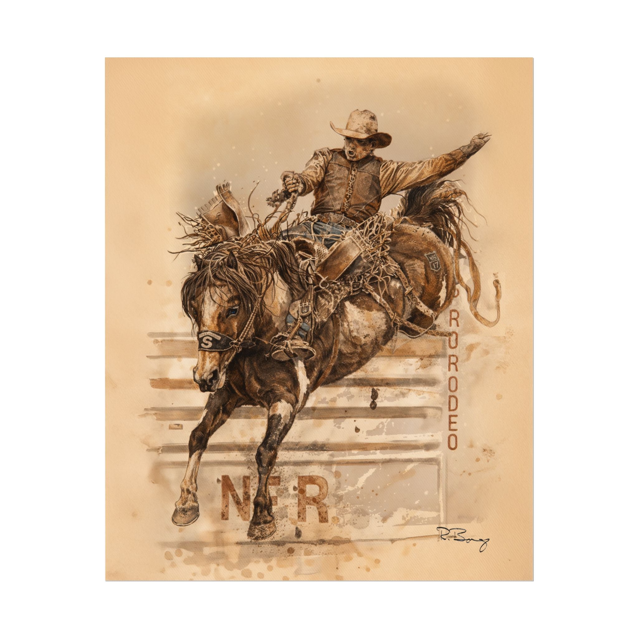 Bronc Ride Fine Art Print — Rodeo Cowboy Watercolor Print