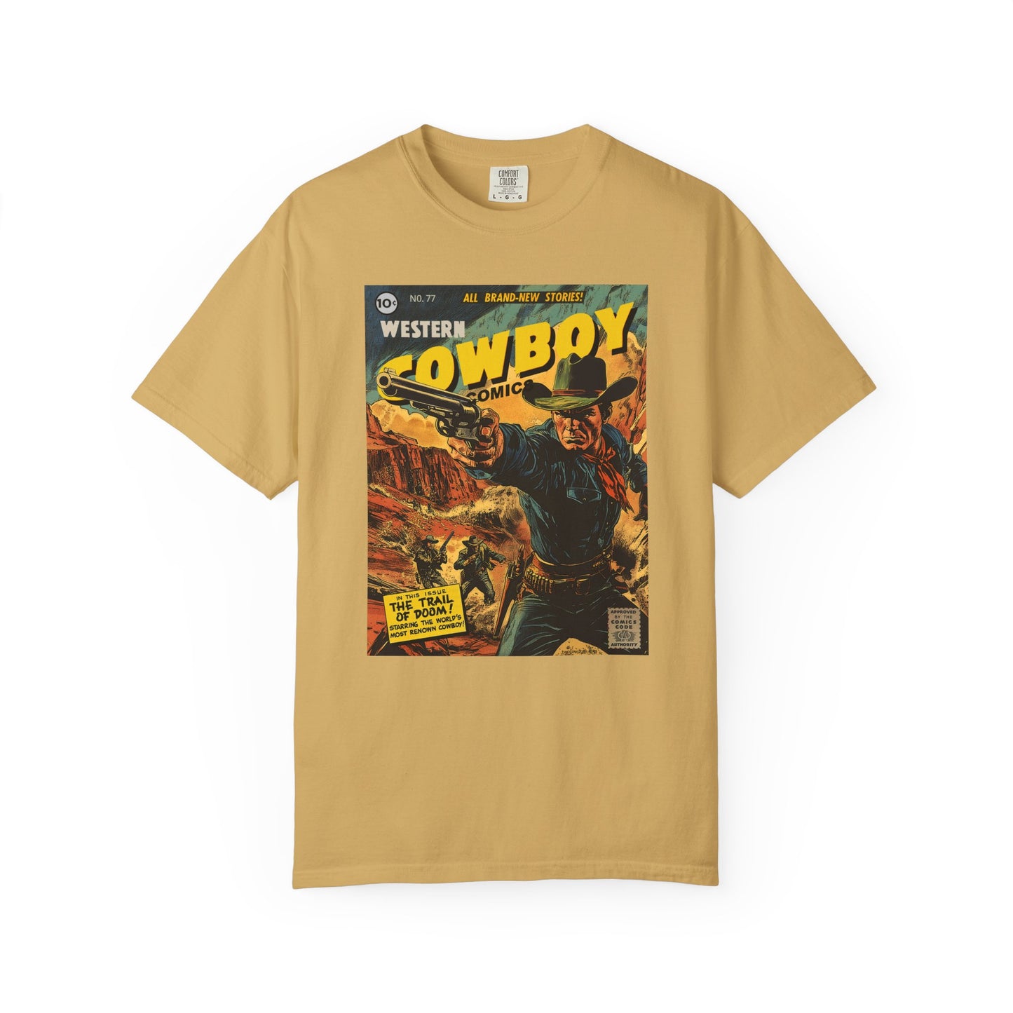Western Comic Book T-Shirt - The Trail of Doom Unisex Garment-Dyed