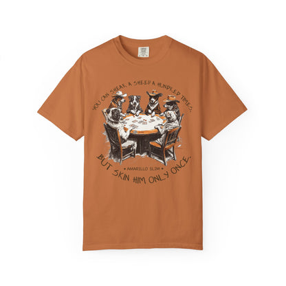 T-shirt with Poker Player Amarillo Slim Quote and Dogs Playing Cards Design