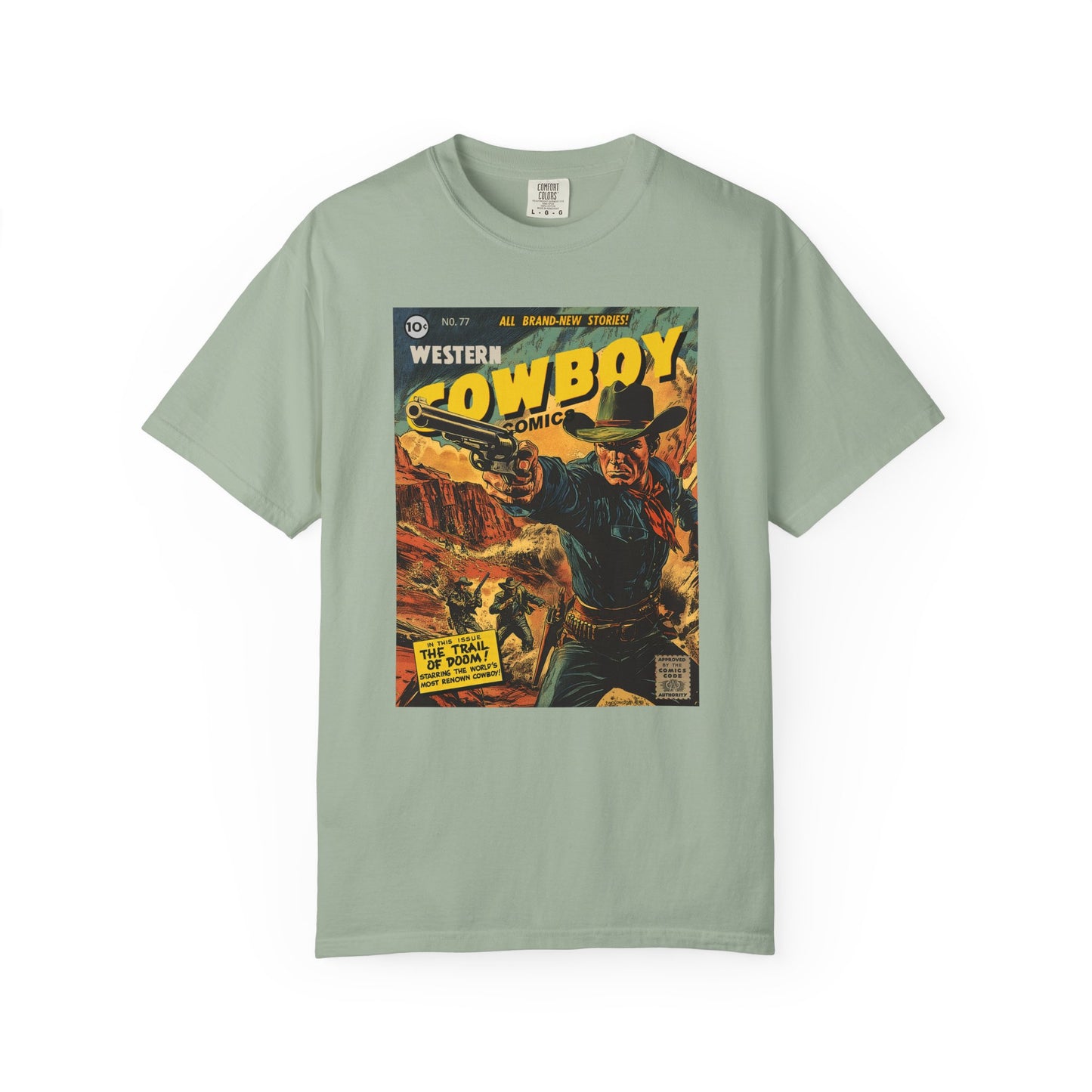Western Comic Book T-Shirt - The Trail of Doom Unisex Garment-Dyed