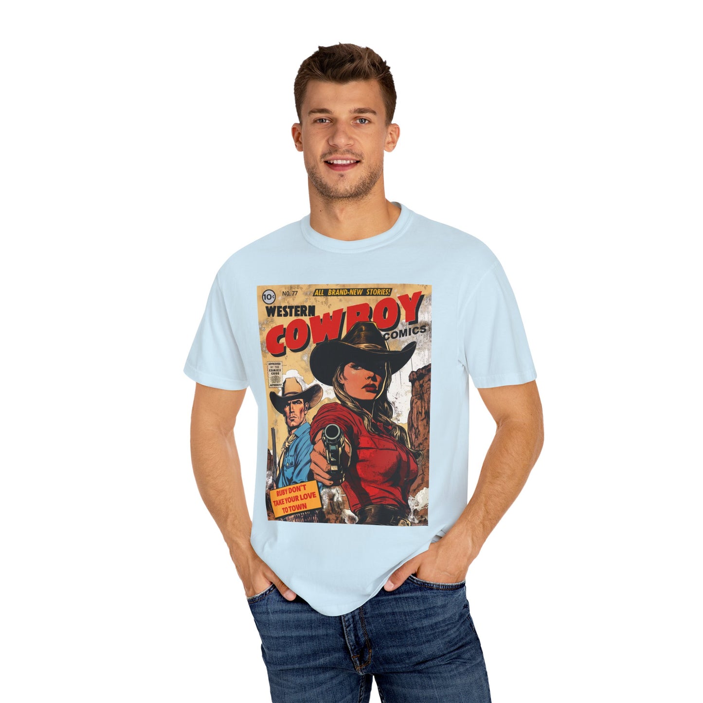 Western Comic Book T-Shirt - Ruby Don't Take Your Love to Town