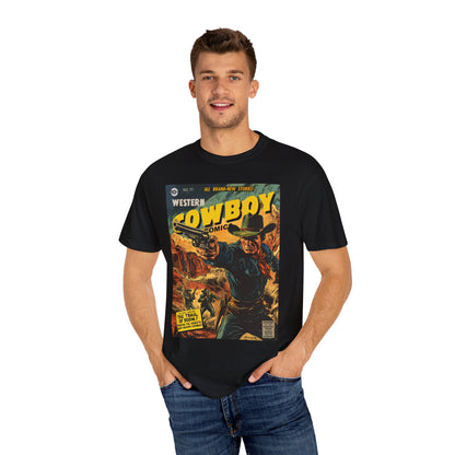 Western Comic Book T-Shirt - The Trail of Doom Unisex Garment-Dyed