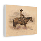 "Ready" Cowboy & Horse Watercolor Pencil Stretched Canvas