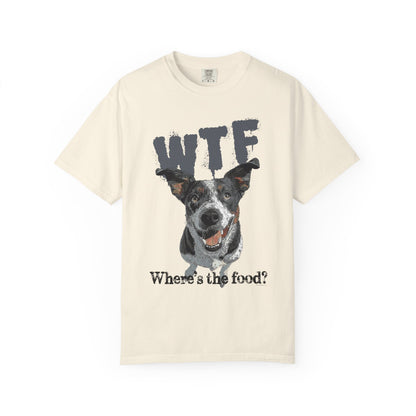 Cowdog Lover Tee with 'WTF, Where's The Food?' Funny Line