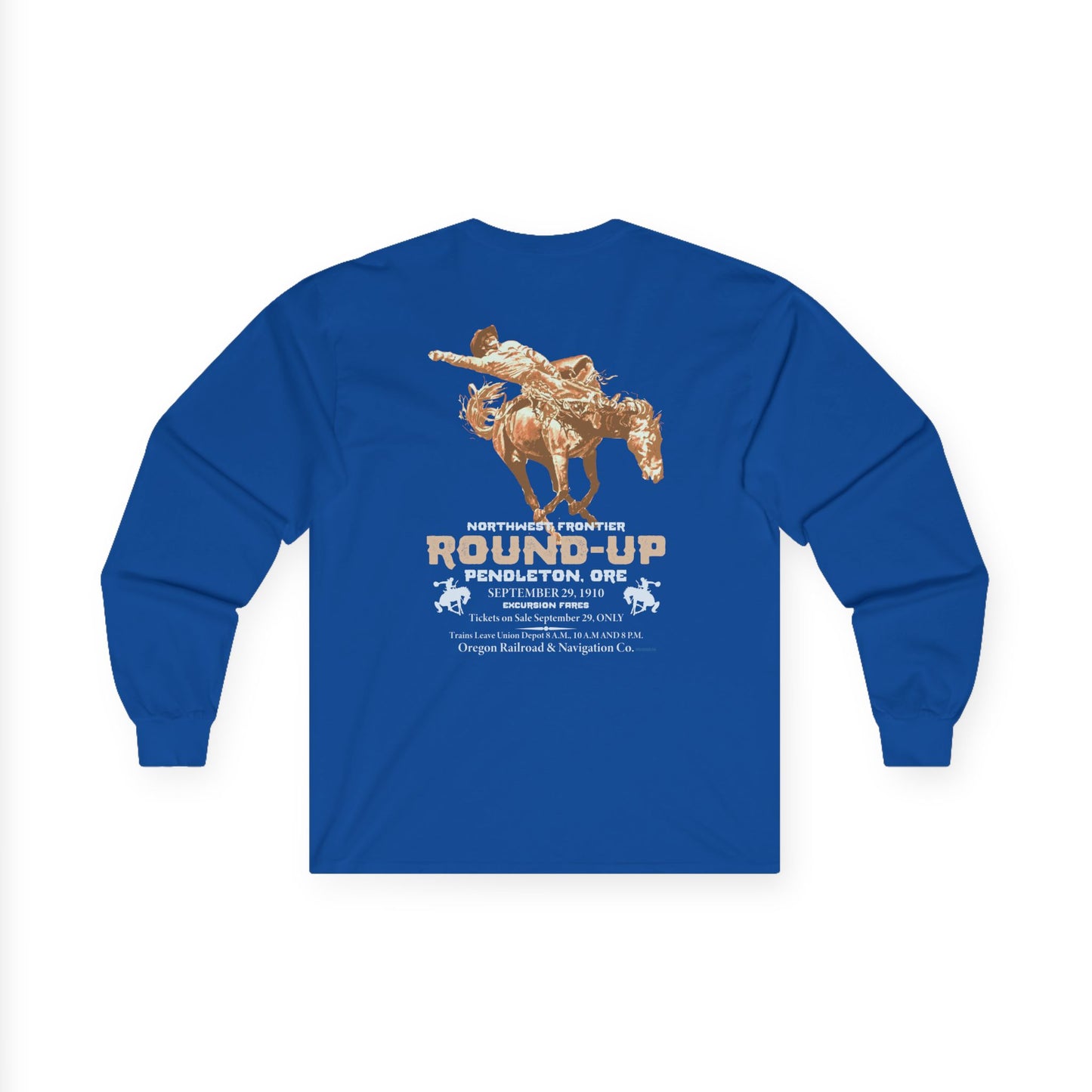 Pendleton Round‑Up 1910 Poster Long Sleeve Tee — Vintage Rodeo Bronc Rider
