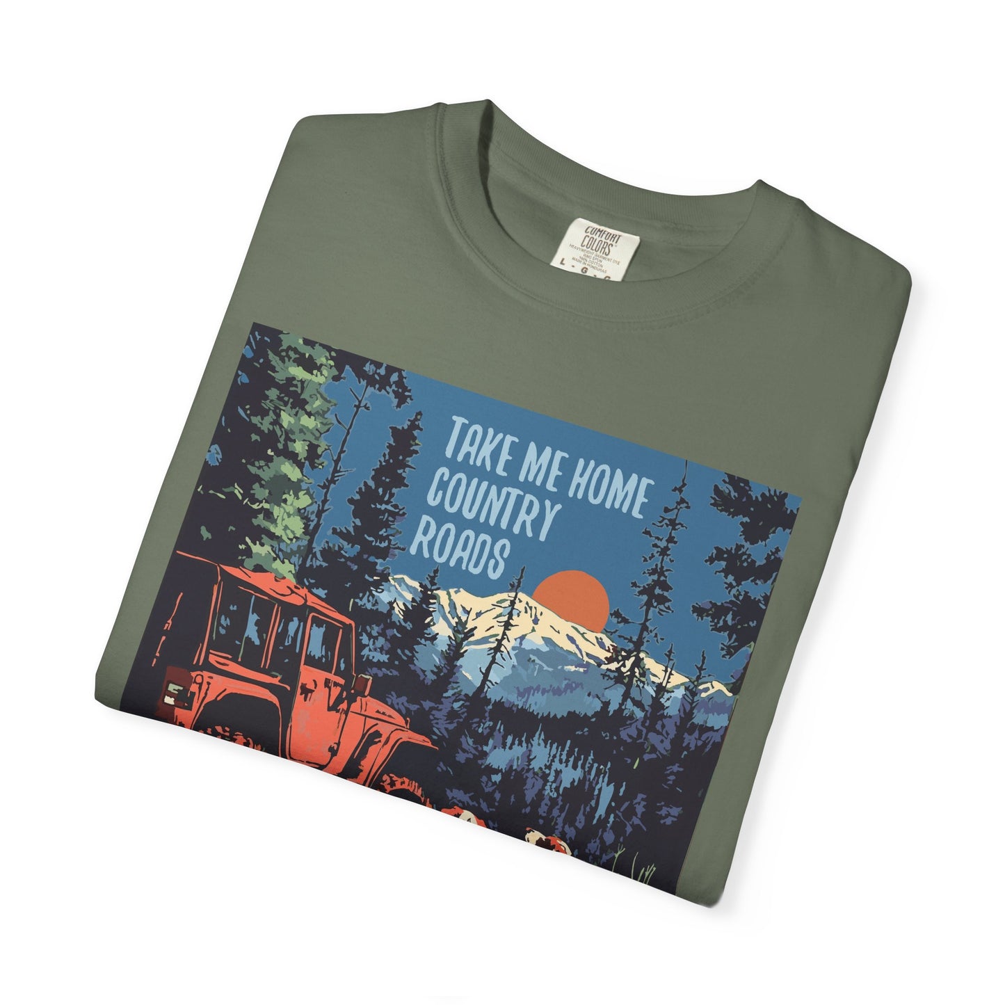 Country Roads Unisex T-Shirt, Dogs and Jeep Design