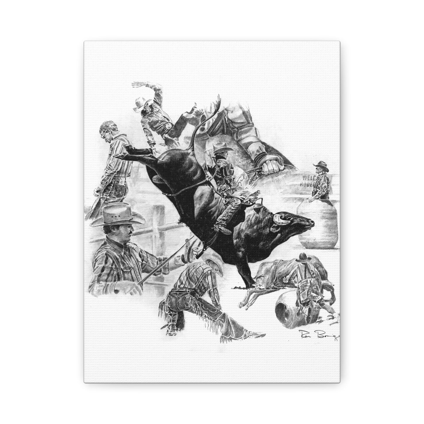 Bull Riding Collage, Stretched Canvas