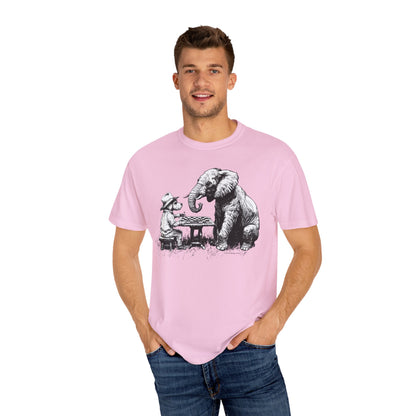 Chess Playing Dog and Elephant Unisex Garment-Dyed T-shirt