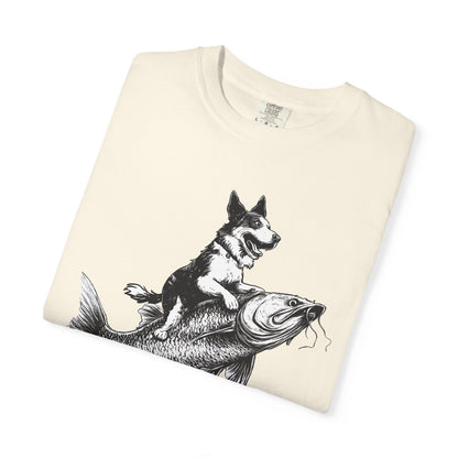Dog Riding Fish T-shirt - Fun Animal Graphic Tee