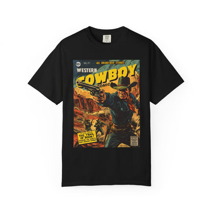 Western Comic Book T-Shirt - The Trail of Doom Unisex Garment-Dyed