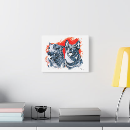 Two Cow Dogs Stretched Canvas